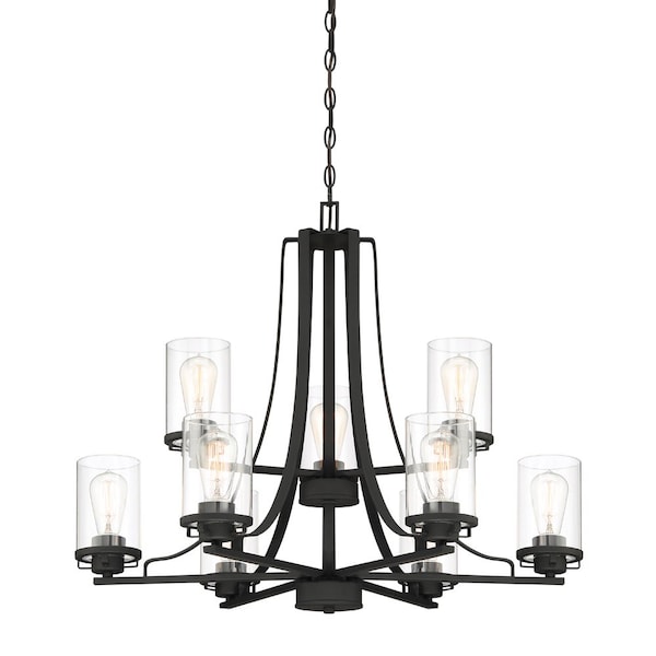 Designers Fountain Jedrek 9 Light Classic Black with Clear Glass Shades Chandelier For Dining Rooms 93389-BK - main
